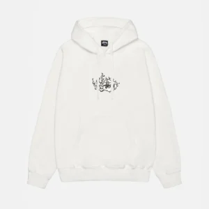 Mosaic Dragon White Hoodie Pigment Dyed