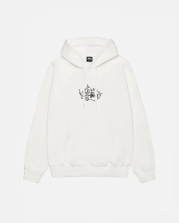 Mosaic Dragon White Hoodie Pigment Dyed