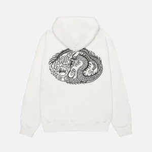 Mosaic Dragon White Hoodie Pigment Dyed