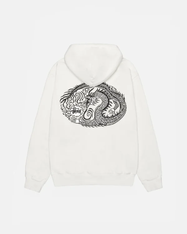 Mosaic Dragon White Hoodie Pigment Dyed