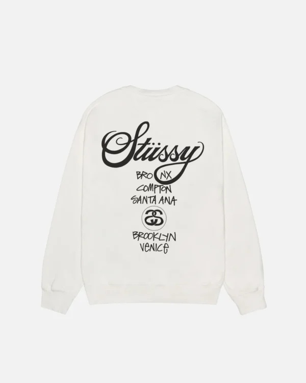 Stussy World Tour White Crew Pigment Dyed