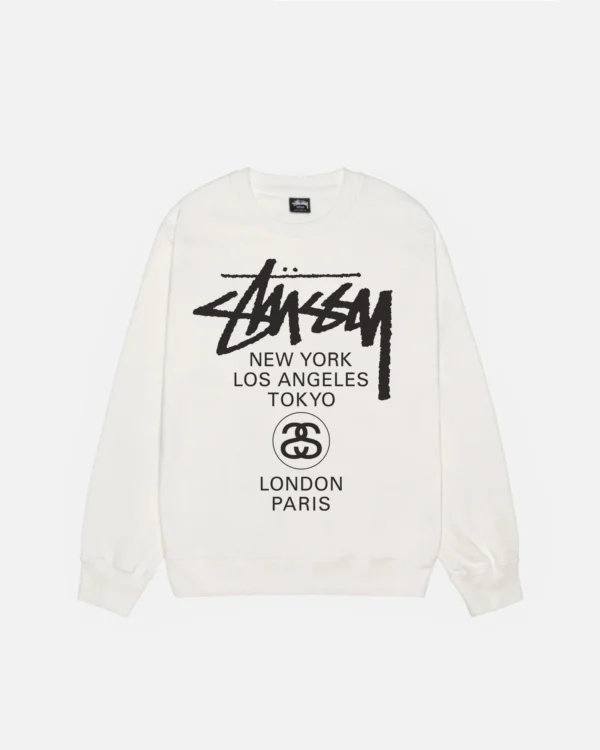 Stussy World Tour White Crew Pigment Dyed