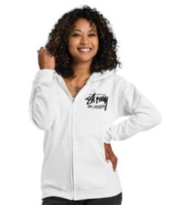 Unisex Stussy Los Angeles Zip Up White Hoodie
